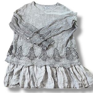 Eternelle Lagenlook Layering Sweater Shirt Mohair Crochet Distressed Grey S/M